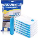 5 Pcs Vacuum Bags for Travel with Hand Pump, Airtight, Reusable Space Saver Storage Bags for Packing, Sealer Bags with Ziplock for Cloths, Blanket(2 Small, 2 Medium & 1 Large), Transparent